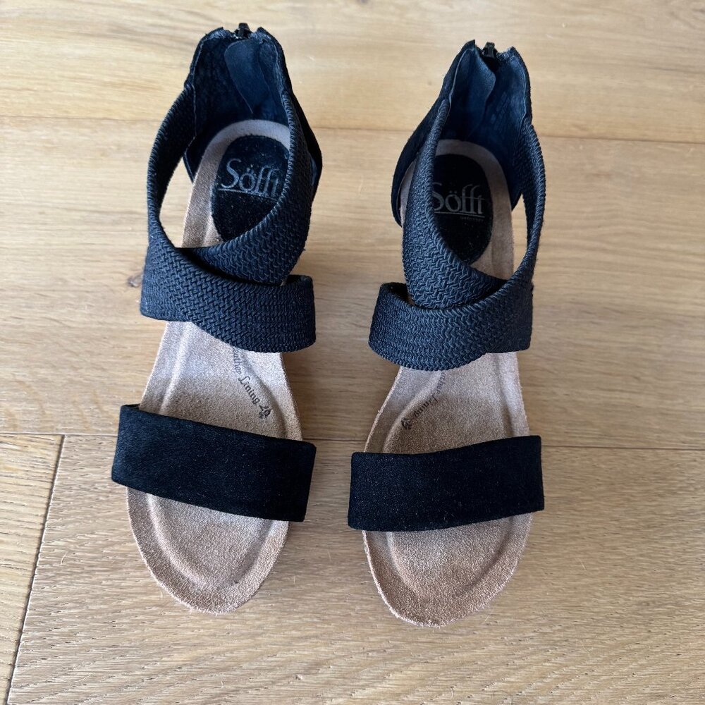 Sofft Chalette Black Suede Woven Wedge Sandals Size 8